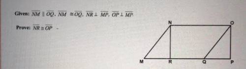 Given: Line NM is parallel to line OQ, like NE is congruent to line OQ, Line NR is perpendicular to