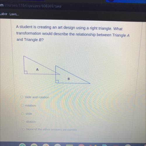 A student is creating an art design using a right triangle. What

transformation would describe th