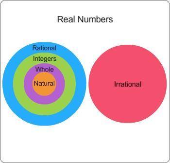 This visual representation shows the sets of real numbers.

Which statement is true regarding the