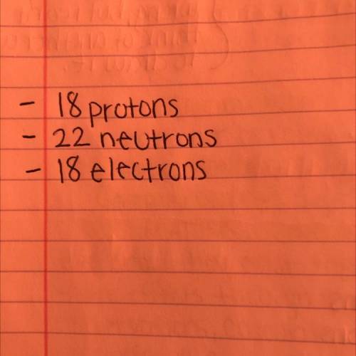 18 protons
22 neutrons
18 electrons
how do i draw this ? please help ASAP.