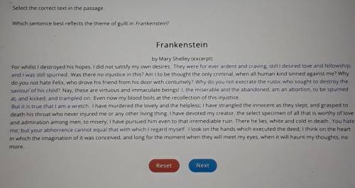 Which sentence best reflects the theme of guilt in Frankenstein?

Frankenstein by Mary Shelley (ex