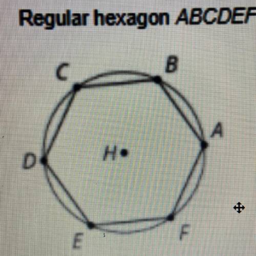 Regular hexagon ABCDEF is inscribed in a circle with center H.

a. What is the image of segment BC