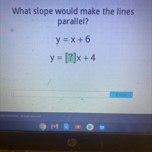 What slope would make the lines
parallel?
y = x + 6
y = [?]x+4