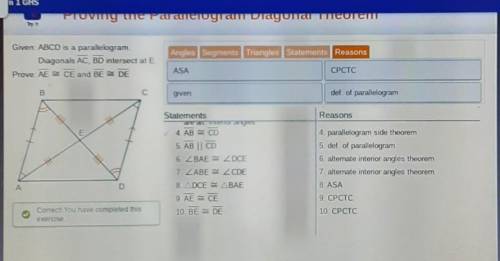 Proving the Parallelogram Diagram Theorem

Given: ABCD is a Parallelogram. Diagonals AC,BD interse