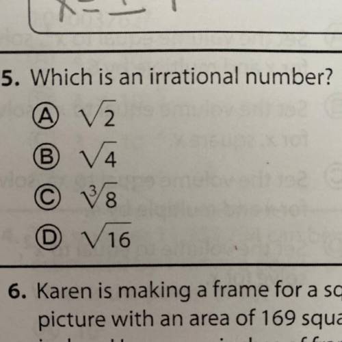 Which is an irrational number?
PLEASE HELP IM NOT TRYING TO FAIL A GRADE