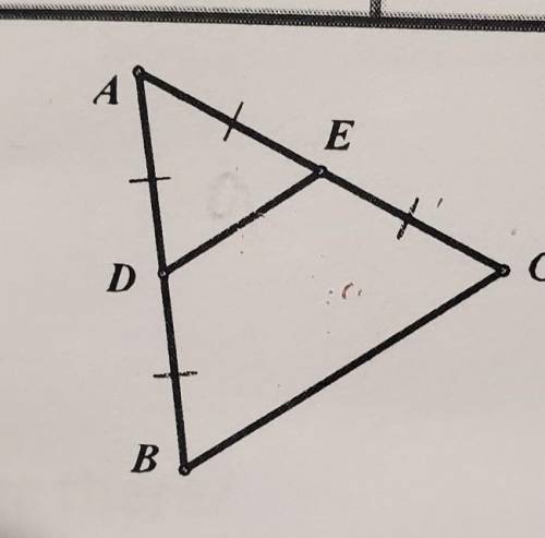 1) IF DE = 9, find BC

2) if m<ADE = 80, then find m< ABC3) If DE = 2x + 7 , and BC = 7x - 1