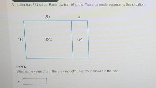 A theater has 384 seats. Each row has 16 seats. The area model represents this situation.What is th