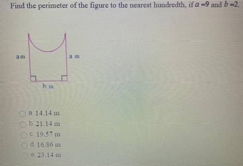 Find the perimeter of the figure to the nearest hundredth, if a =9 and b=2.