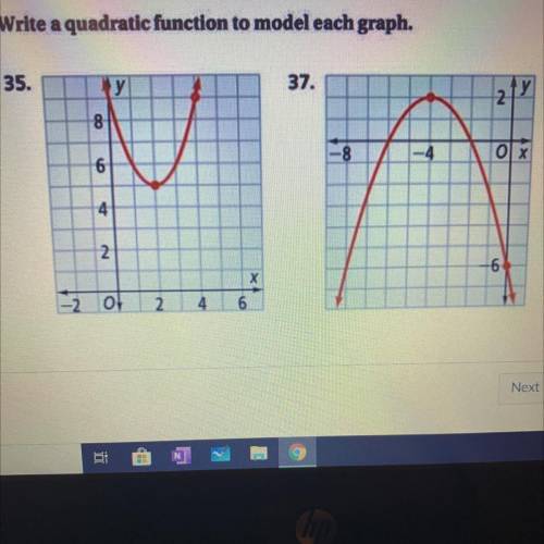 Write a quadratic function to model each equation