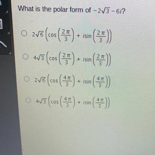 What is the polar form of -2 square root (3) - 6i?
