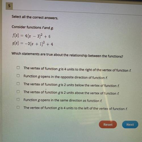 PLEASE HELP!

Select all the correct answers.
Consider functions f and g.
f(x) = 4(1 – 3)2 + 6
g(x