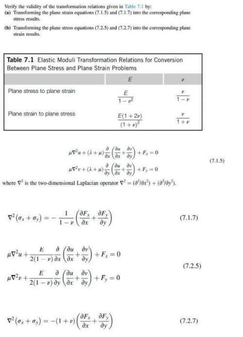 Verify the validity of the elastic moduli transformation relations given in Table 7.1 by:

(a) Tra