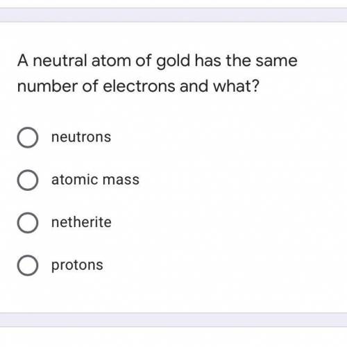 A neutral atom of gold has the same number of electrons and what?