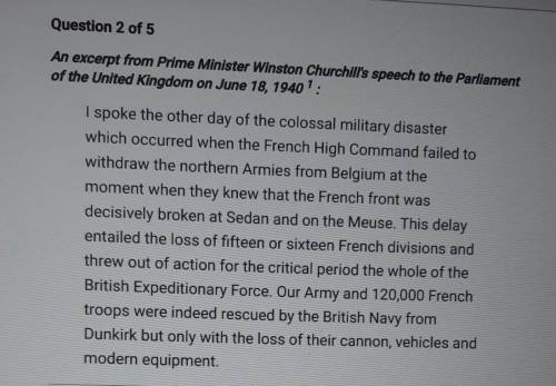 An excerpt from Prime Minister Winston Churchill's speech to the Parliament of the United Kingdom o