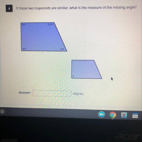 If these two trapezoids are similar, what is the measure of the missing angel?