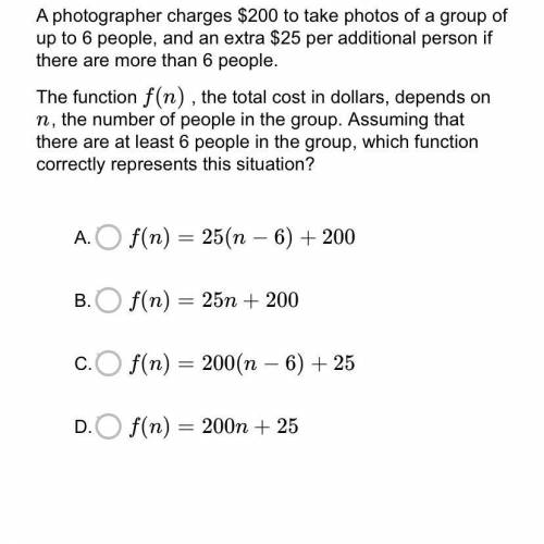 HELP A photographer charges $200 to take photos of a group of up to 6 people, and an extra $25