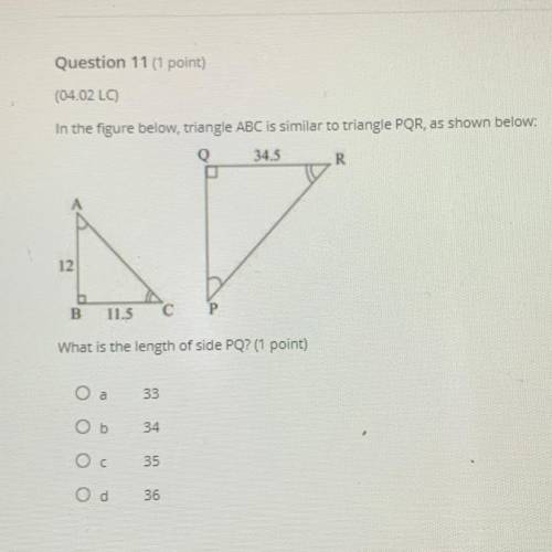 In the figure below, triangle ABC is similar to triangle PQR, as shown below.

What is the length