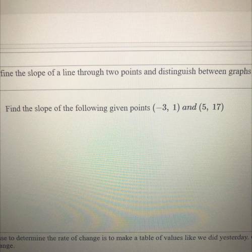 Find the slope of the following given points (-3, 1) and (5, 17)