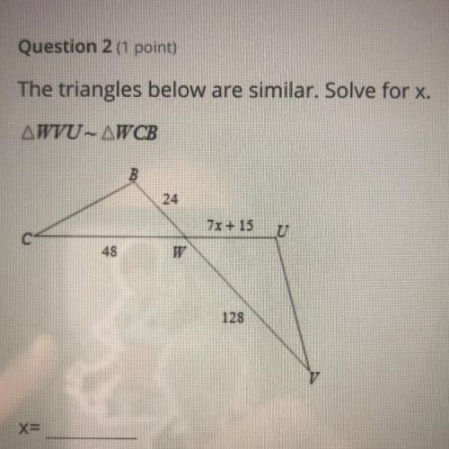 Help me solve this please! Solve for x. WVU~WCB