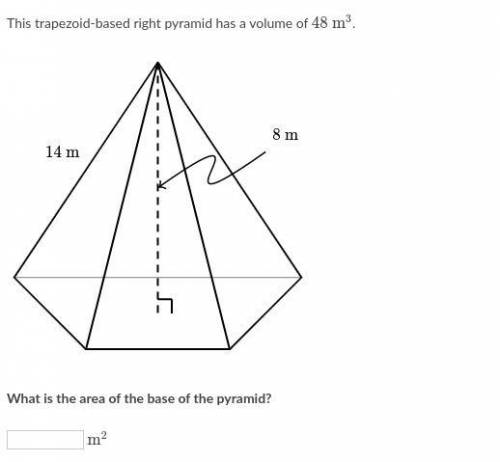 This trapezoid-based right pyramid has a volume of 48m³. What is the area of the base of the pyrami
