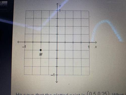 Hassan plotted point m in the coordinate plane below he says that the plotted point is (0.5,0.25) w