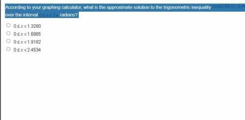 According to your graphing calculator, what is the approximate solution to the trigonometric inequa