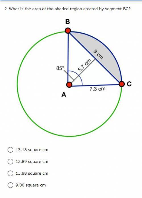 What is the area of the shaded region created by segment BC?