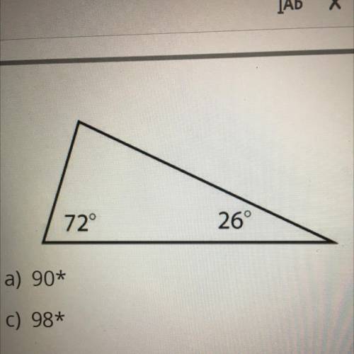 What is the measure of the unlabeled angle of the triangle?

I HAVE THE ANSWER!! I NEED TO SHOW TH