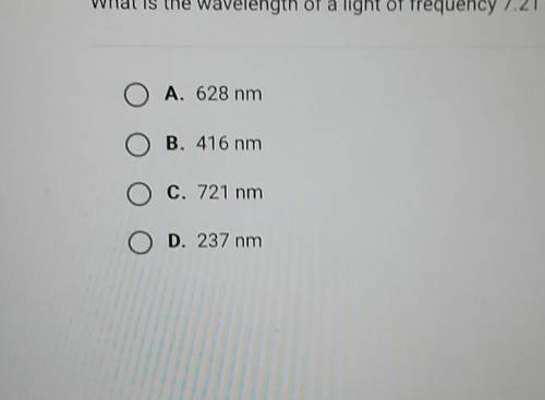 What is the wavelength of a light of frequency 7.21 x 1014 Hz?