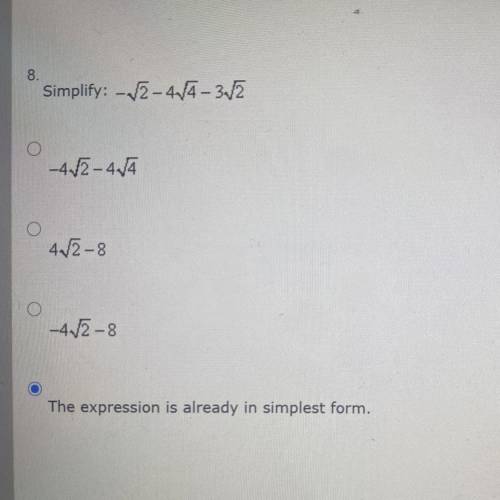 Simplify -√2-4√4-3√2
