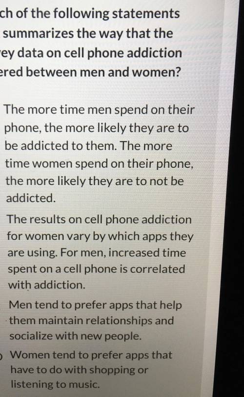 Which of the following statements best summarizes the way that the survey data on cell phone addict