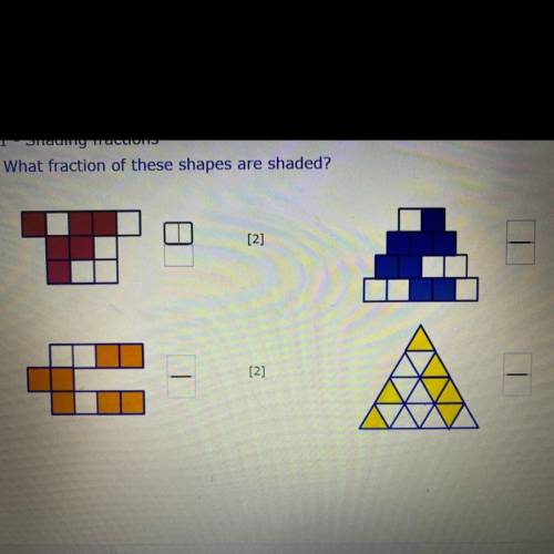 What fractions of these shapes are shaded?

pink is number 1
blue is number 2
orange is number 3
y