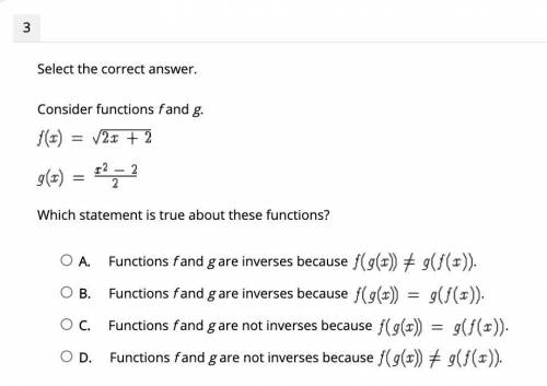 PLEASEEEEEE HELPPP...Which statement is true about these functions? A. Functions f and g are invers