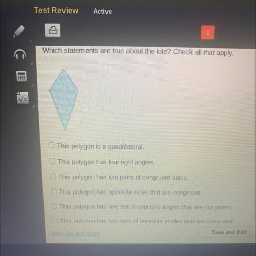 Which statements are true about the kite? Check all that apply.

This polygon is a quadrilateral.