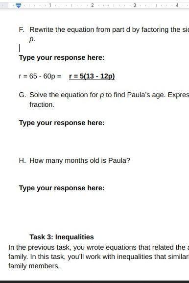 PLEASE HELP :(

Solve the equation for p to find Paula’s age. Express her age (in years) as a frac