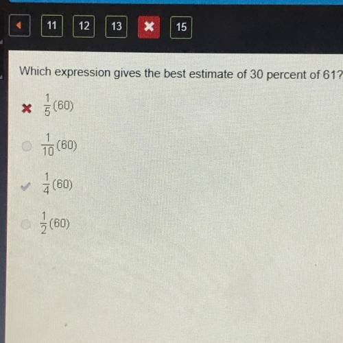 Which expression gives the best estimate of 30 percent of 61? (Free points/answer) :)