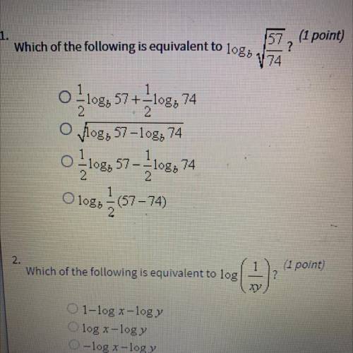 Which of the following is equivalent to logb sqrt 57/74