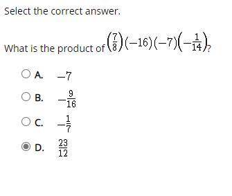 Help me please 
Select the correct answer.
What is the product of