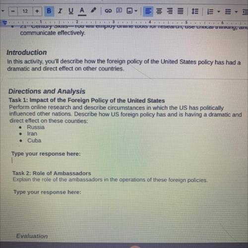 Directions and Analysis

Task 1: Impact of the Foreign Policy of the United States
Perform online