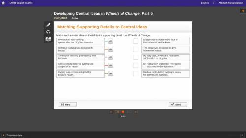 Match each central idea on the left to its supporting detail from wheels of change (Please Help!!)