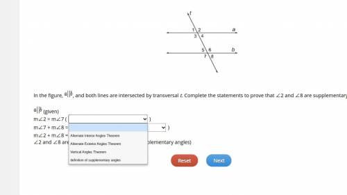 In the figure, a||b , and both lines are intersected by transversal t. Complete the statements to p
