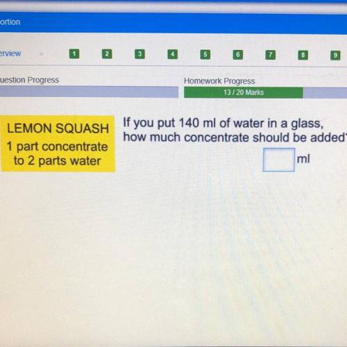 If you put 140 ml of water in a glass, how much concentrate should be added?

Lemon squash;
1part