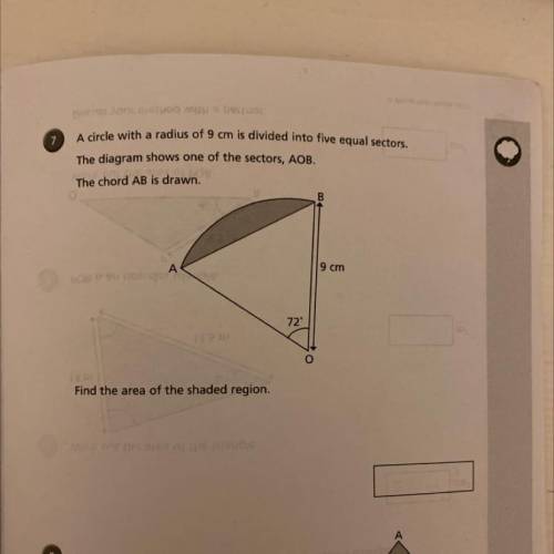 PLEASE HELP ME ASAP (picture attached)

7.
A circle with a radius of 9 cm is divided into five equ