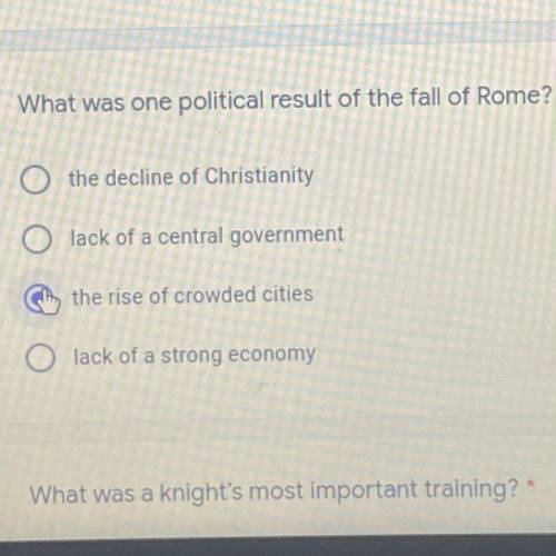 What was one political result of the fall of Rome?

*
What was one political result of the fall of