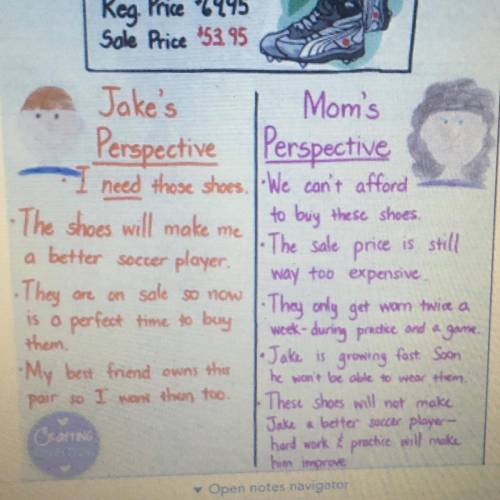 I need help quick the question is what is Jakes perspective and what is moms perspective? Pls help