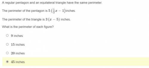 (20pts question

) A regular pentagon and an equilateral triangle have the same perimeter........