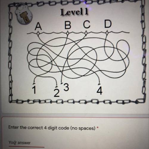 Level 1 Enter the correct 4 digit code (no spaces)
