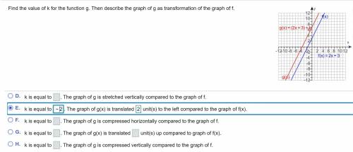 I am asked for the k value and the transformation effect of the graph attached.

f(x)=2x+3
g(x)=(2