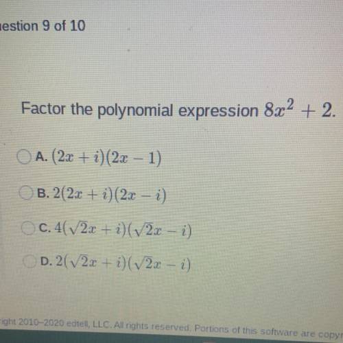 Factor the polynomial expression 8x^2 + 2.