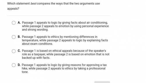 (pleaseee help)Which statement best compares the ways that the two arguments use appeals?